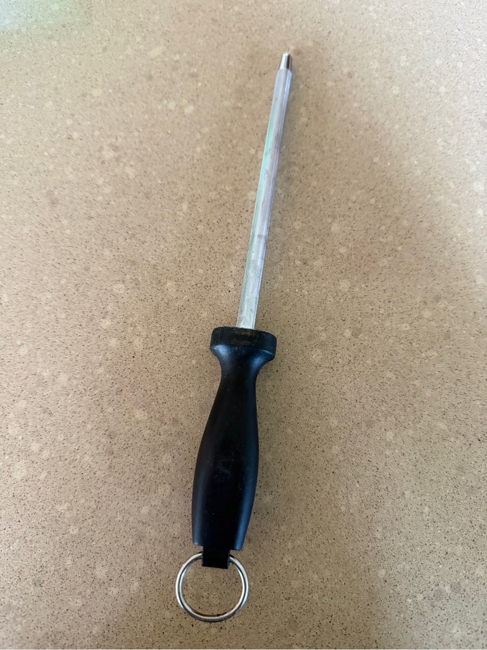 Black Handheld Knife Sharpener/Honing Steel with Ring